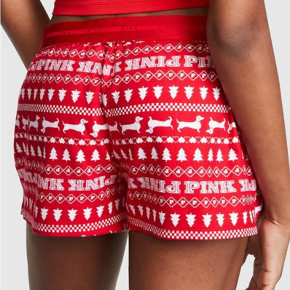Victoria's Secret Pink Small Red White Christmas Tree Dog Pajama Shorts NWT - Picture 7 of 7